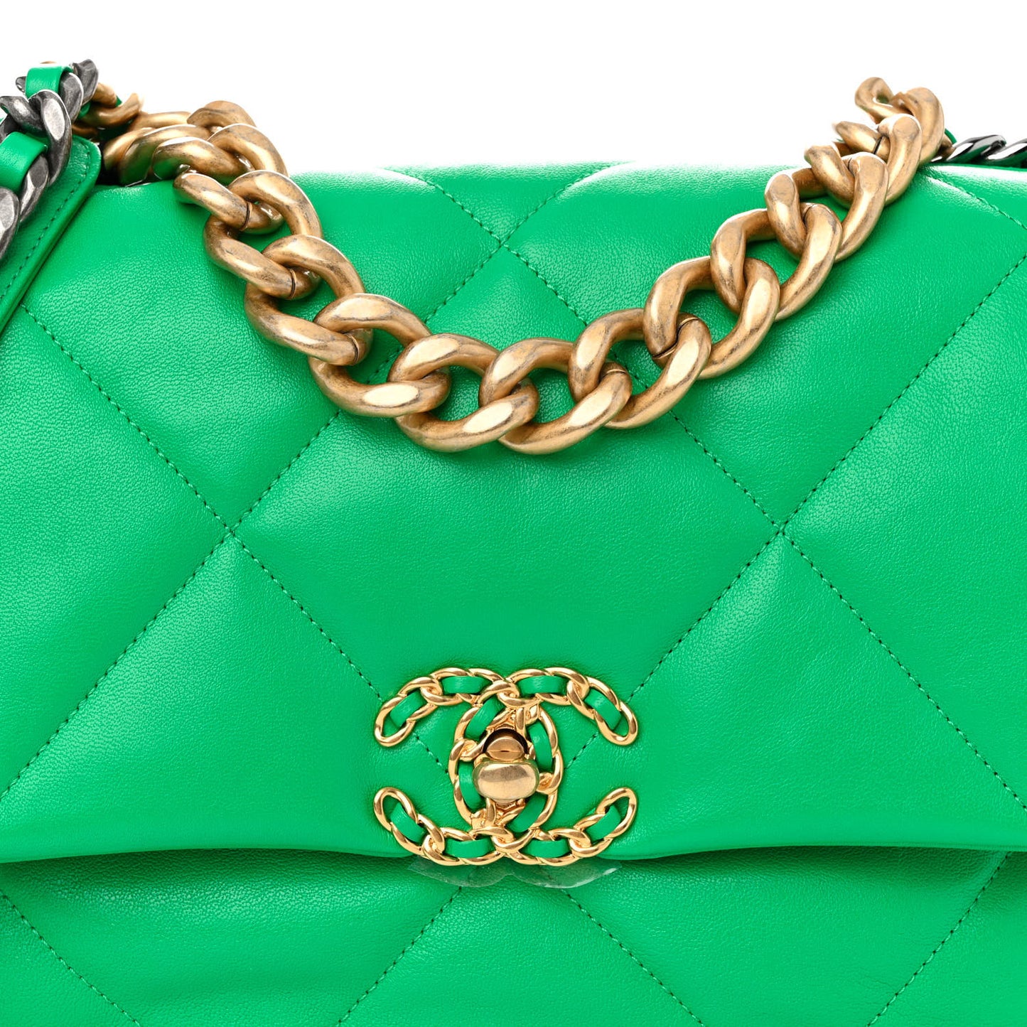 Lambskin Quilted Large Chanel 19 Flap Green