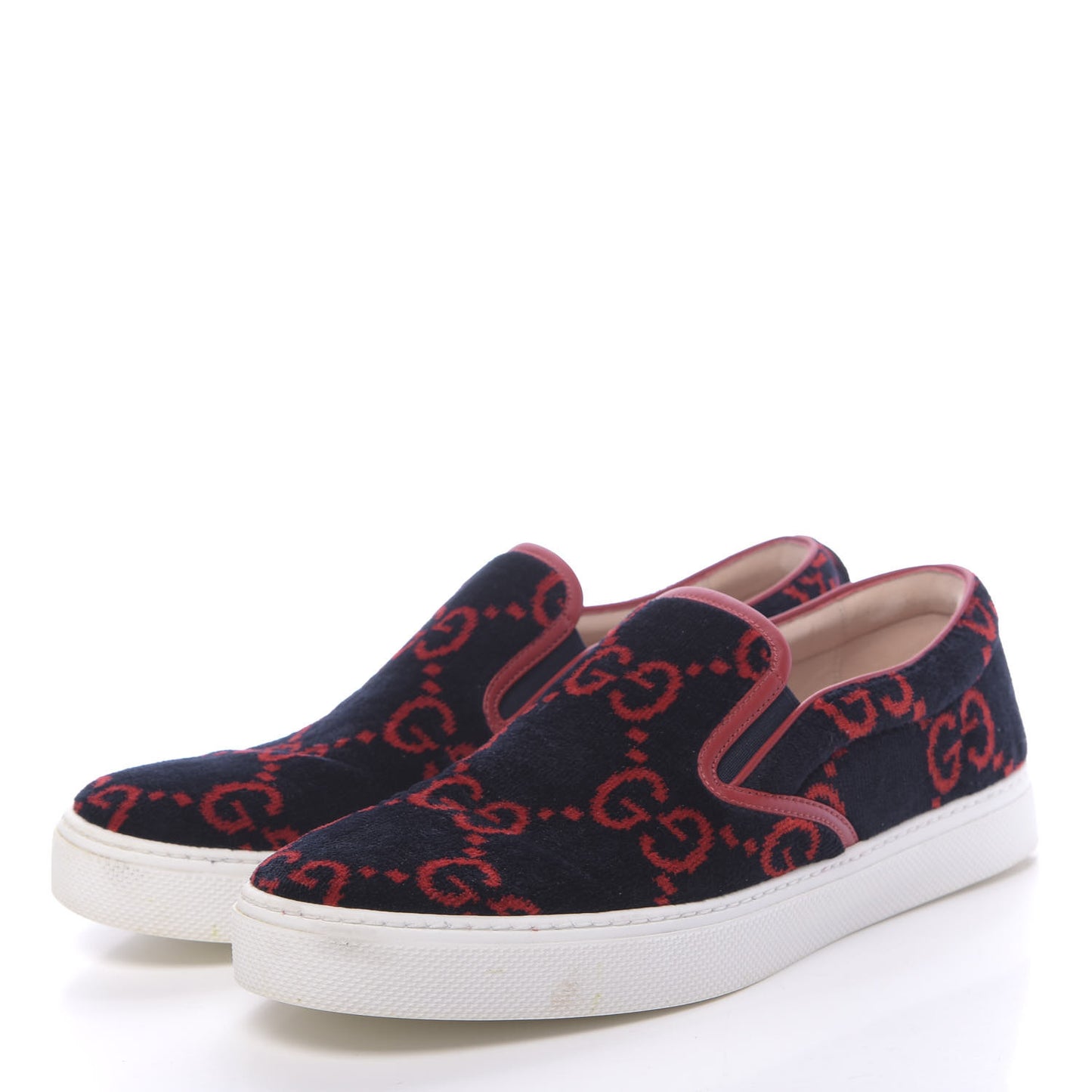 Terry Cloth Miro Soft Calfskin GG Monogram Mens Dublin Slip On Sneakers 12 Blue Red Hibiscus Red