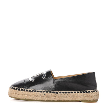 Chanel Patent Calfskin Metallic Goatskin CC Espadrilles 35 Black Silver 1 of 10