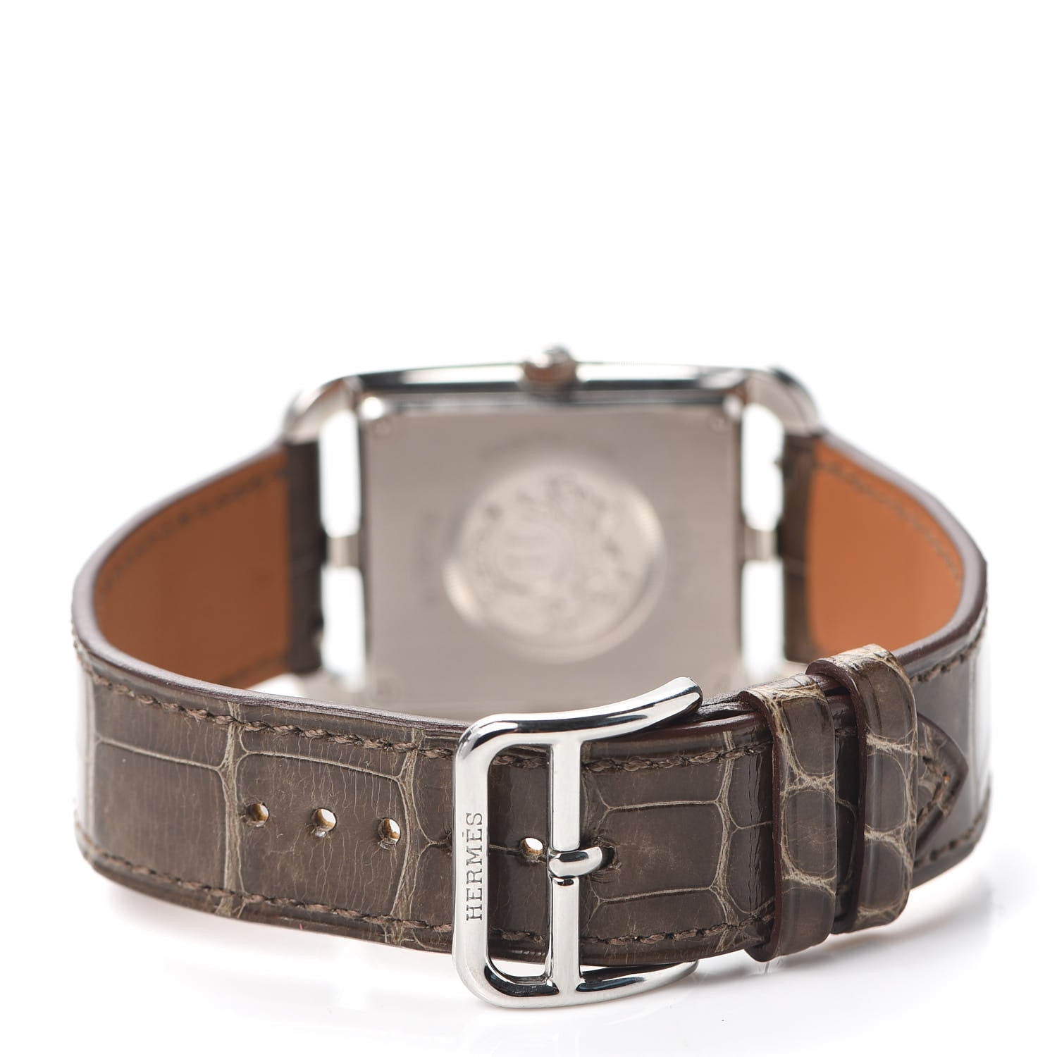 Hermes Stainless Steel Alligator Diamond Bezel Mother of Pearl 29mm Cape Cod Quartz Watch Etoupe 3 of 5