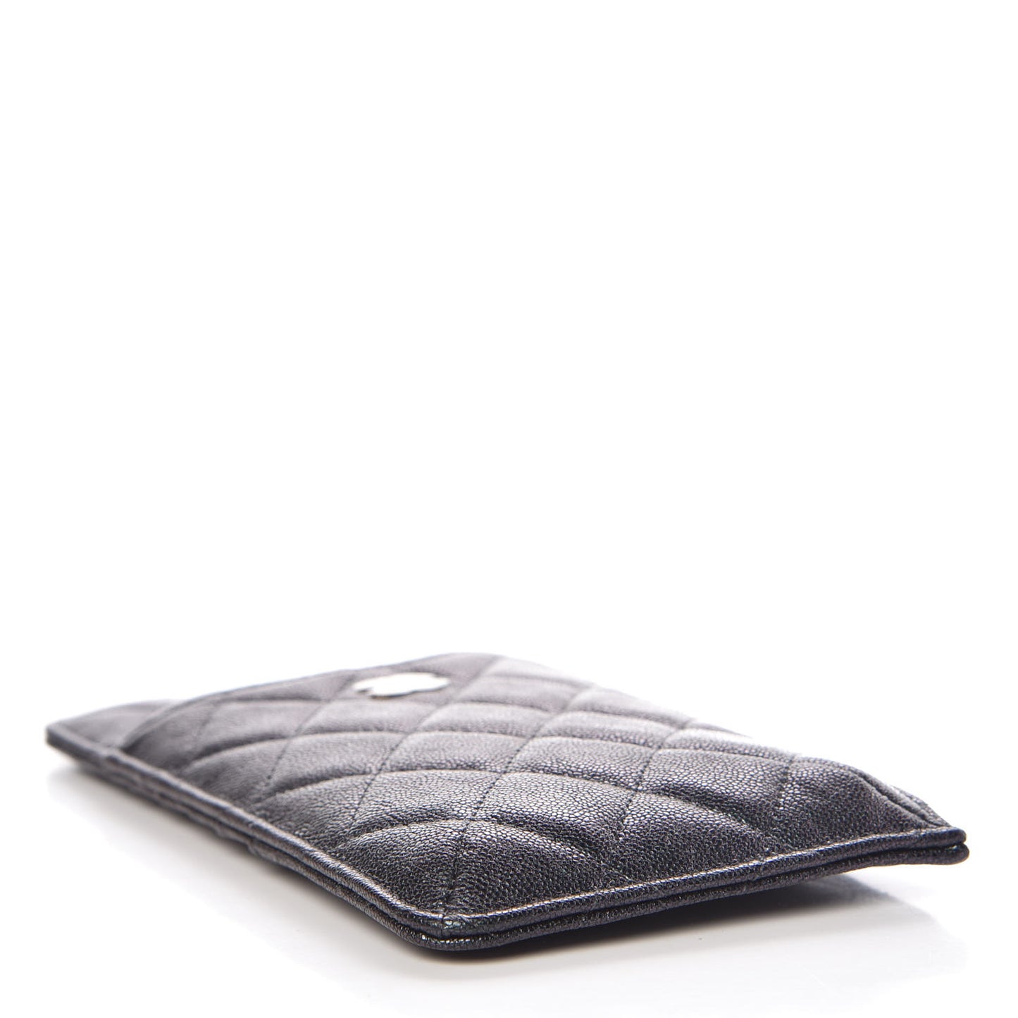 Iridescent Caviar Quilted Classic Flat Wallet Pouch Black