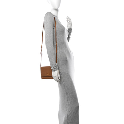 Prada Saffiano Metal Flap Wallet With Strap Caramel 2 of 9