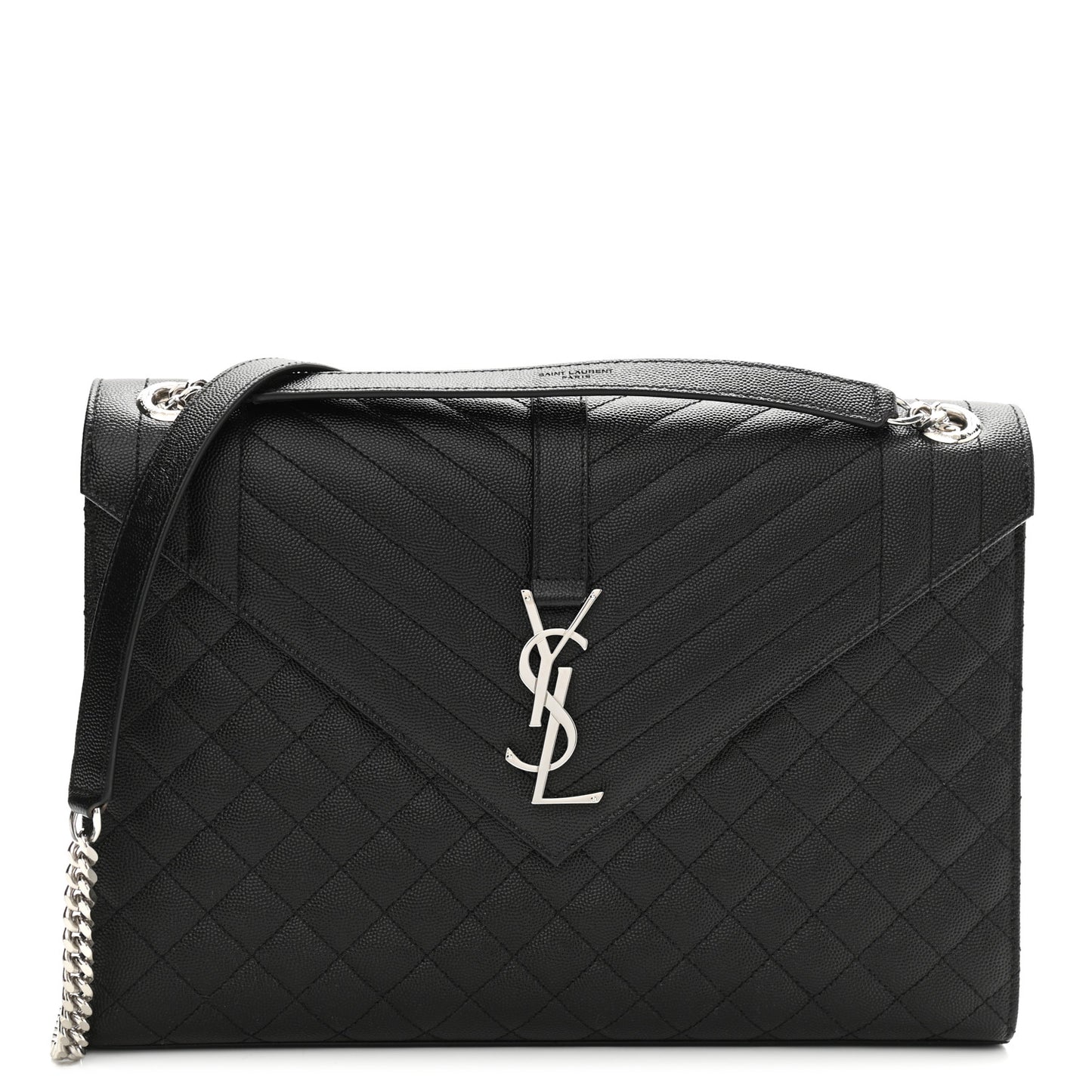 Grain De Poudre Textured Mixed Matelasse Large Triquilt Monogram Satchel Black