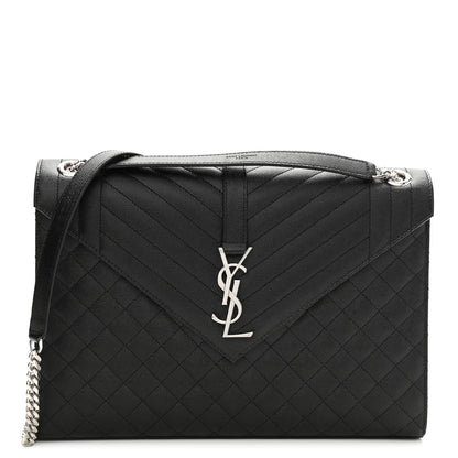Saint Laurent Grain De Poudre Textured Mixed Matelasse Large Triquilt Monogram Satchel Black 1 of 11
