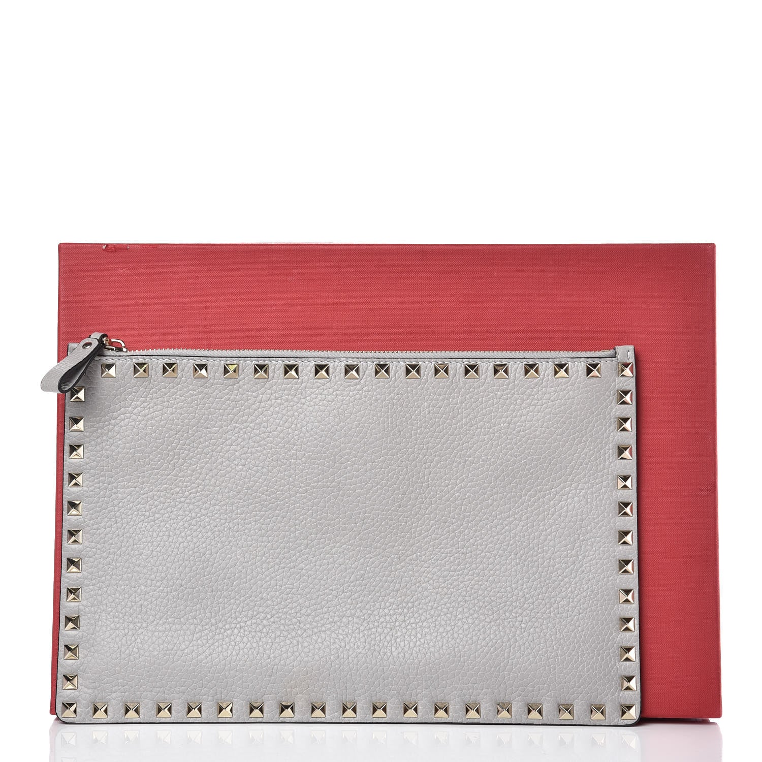 Valentino Garavani Pebbled Calfskin Large Rockstud Zip Pouch Pastel Grey 8 of 8