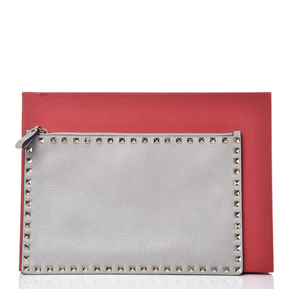 Valentino Garavani Pebbled Calfskin Large Rockstud Zip Pouch Pastel Grey 8 of 8