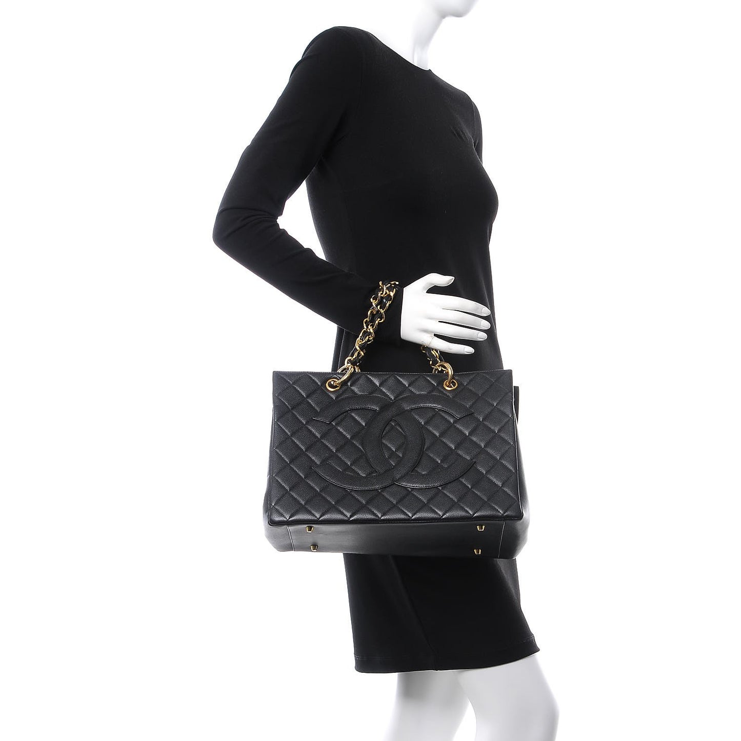 Caviar Quilted Grand Shopping Tote GST Black
