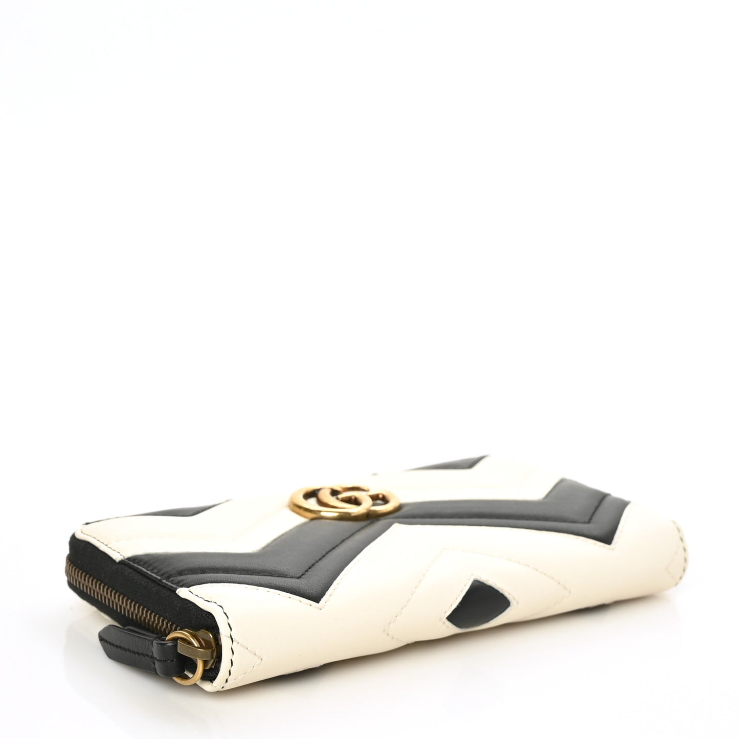 Calfskin Matelasse GG Marmont Zip Around Wallet Black White