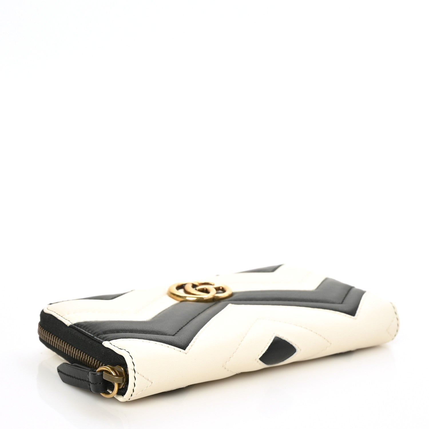 Gucci Calfskin Matelasse GG Marmont Zip Around Wallet Black White 4 of 6