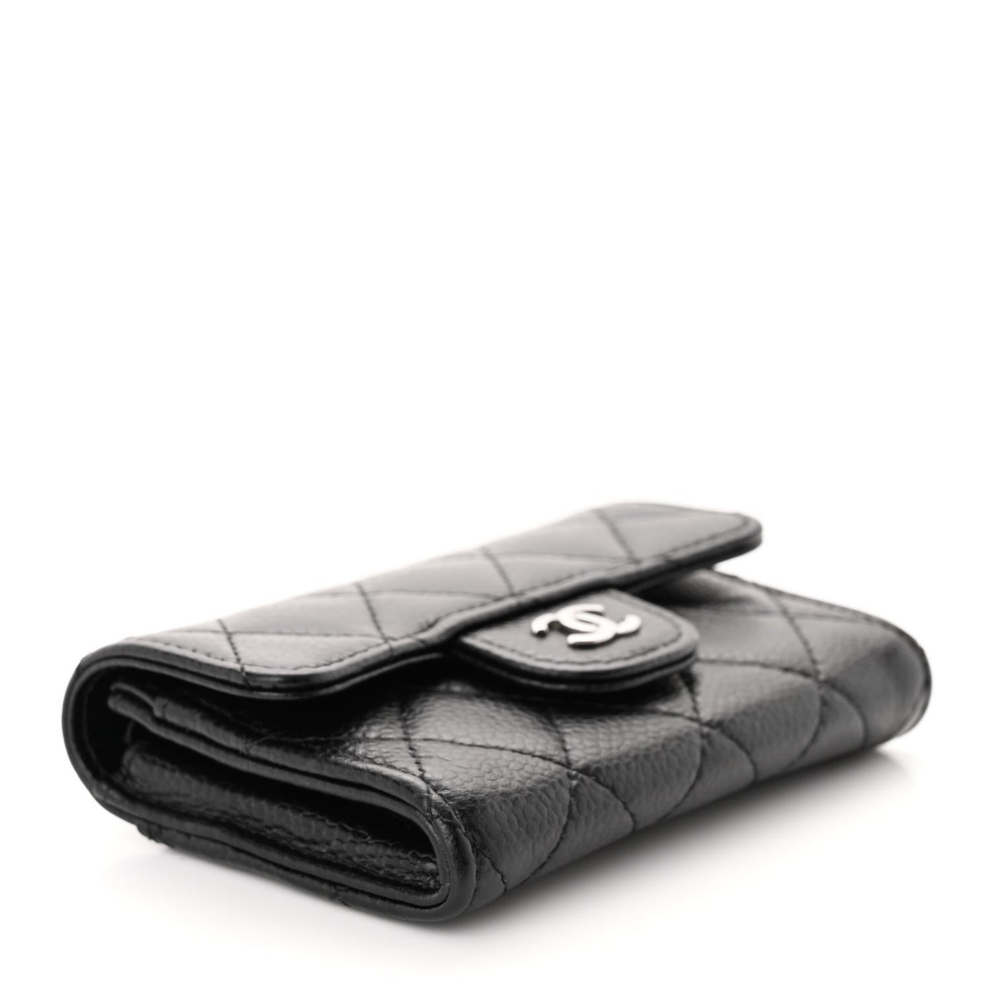 Caviar Quilted Flap Card Holder Wallet Black