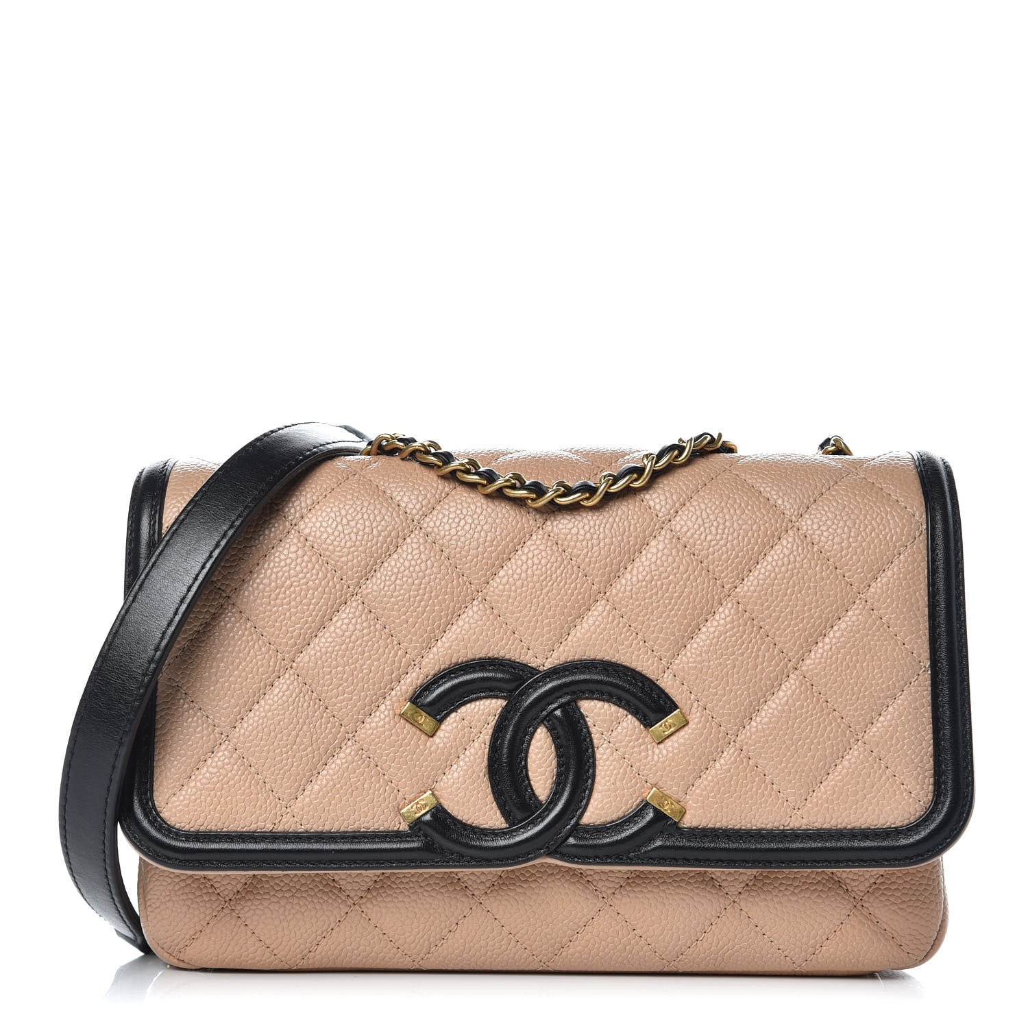 Chanel Caviar Quilted Small CC Filigree Flap Beige Black 1 of 10