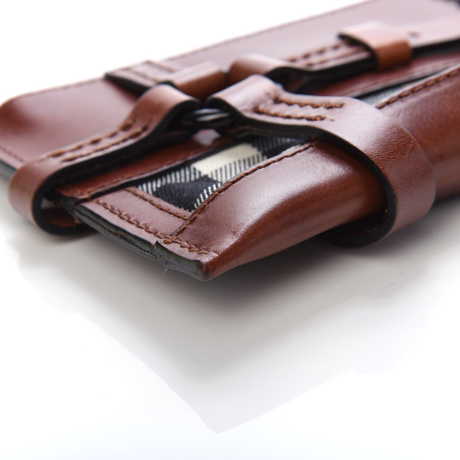 Burberry Bridle Calfskin House Check Zip Pouch Dark Tan 9 of 10