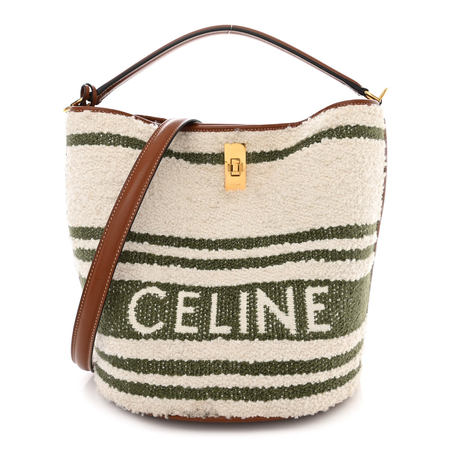 Celine Canvas Smooth Calfskin Logo Bucket 16 Bag Khaki Beige Tan 1 of 13