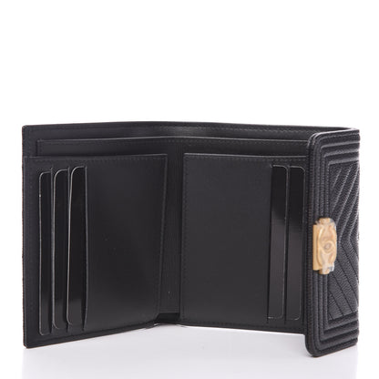 Chanel Caviar Chevron Quilted Boy Compact Wallet Black 4 of 7