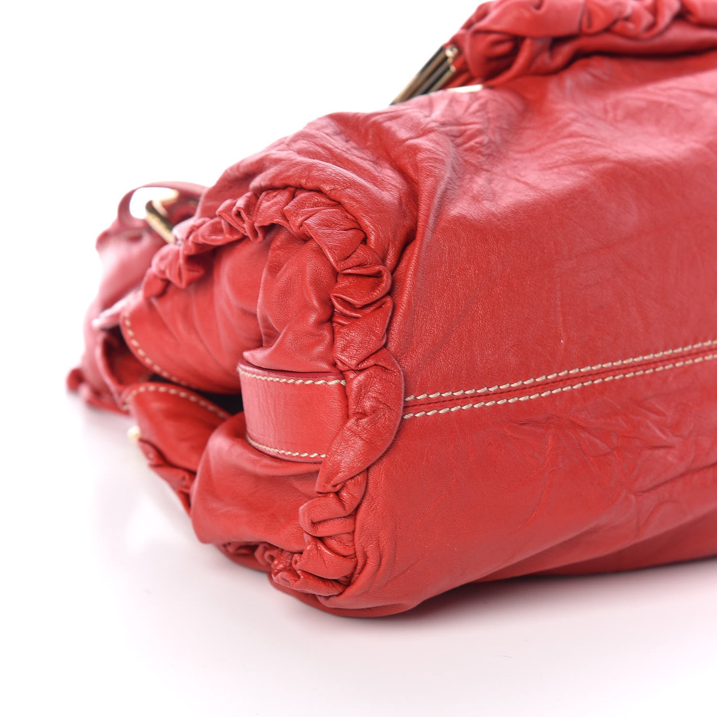Calfskin XX Anniversary Ruffled Tote Red