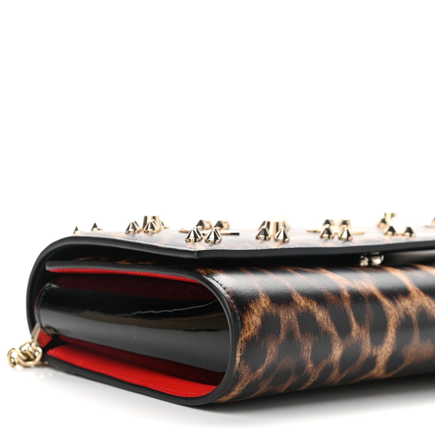 Patent Leopard Print Spikes Loubinthesky Paloma Clutch