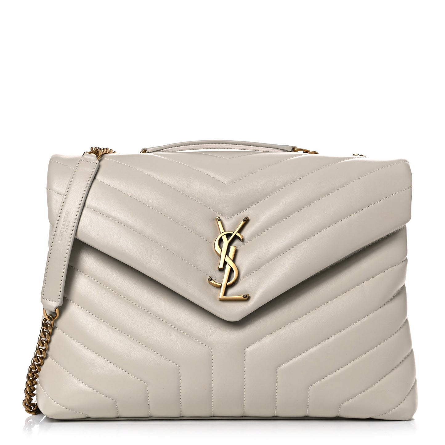 Calfskin Y Quilted Monogram Medium Loulou Chain Satchel Blanc Vintage