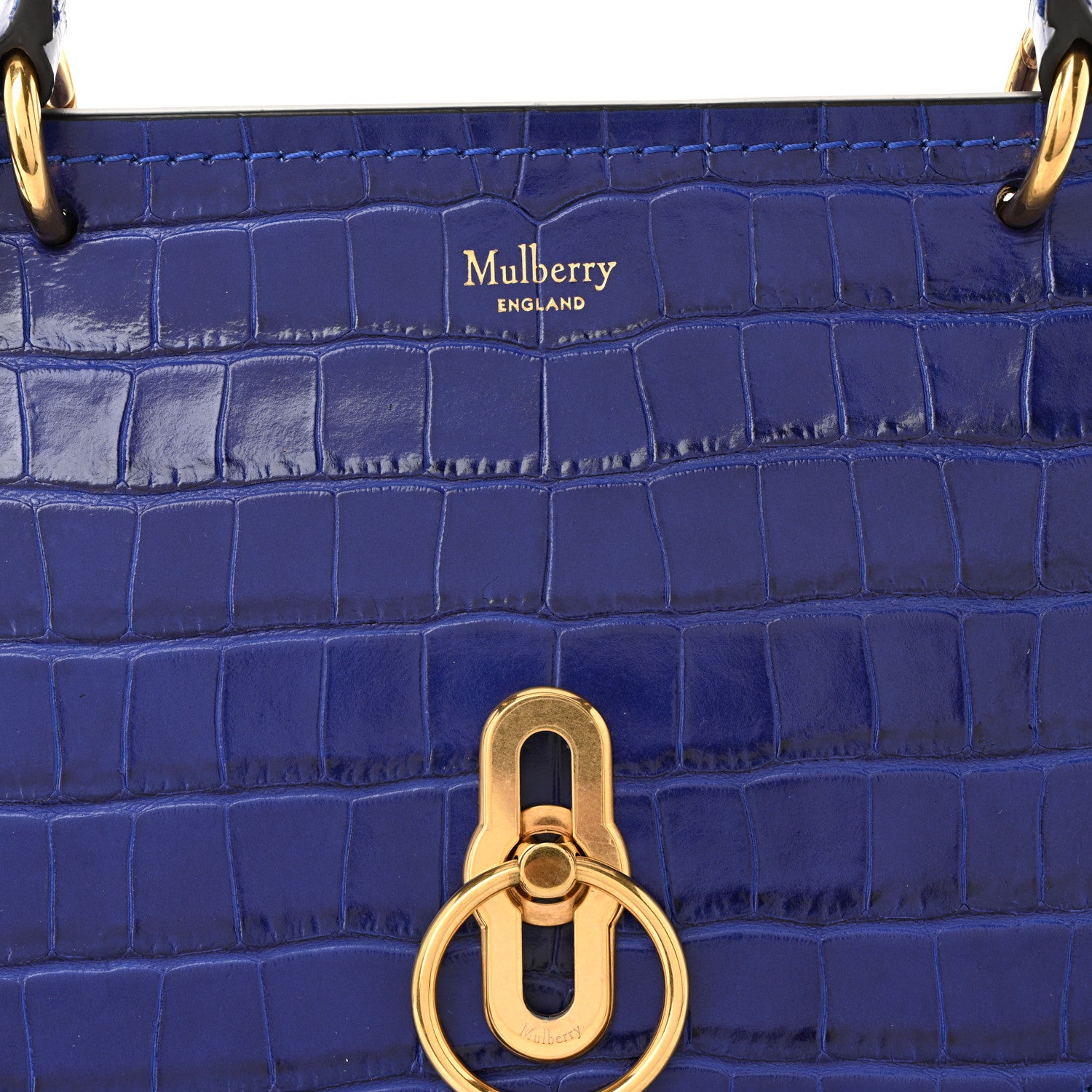 Mulberry Calfskin Crocodile Embossed Small Amberley Satchel Cobalt Blue 7 of 9