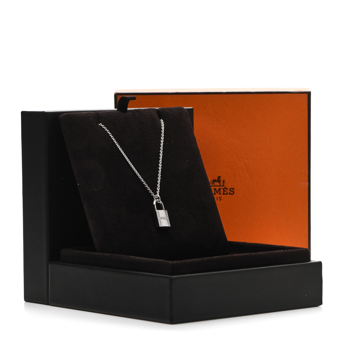 18K White Gold Diamond Amulettes Cadenas Pendant Necklace