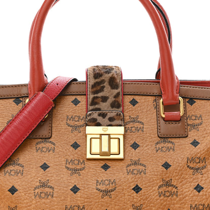 MCM Visetos Calfskin Calf Hair Leopard Print Little Veronica Tote Cognac Multicolor 7 of 11