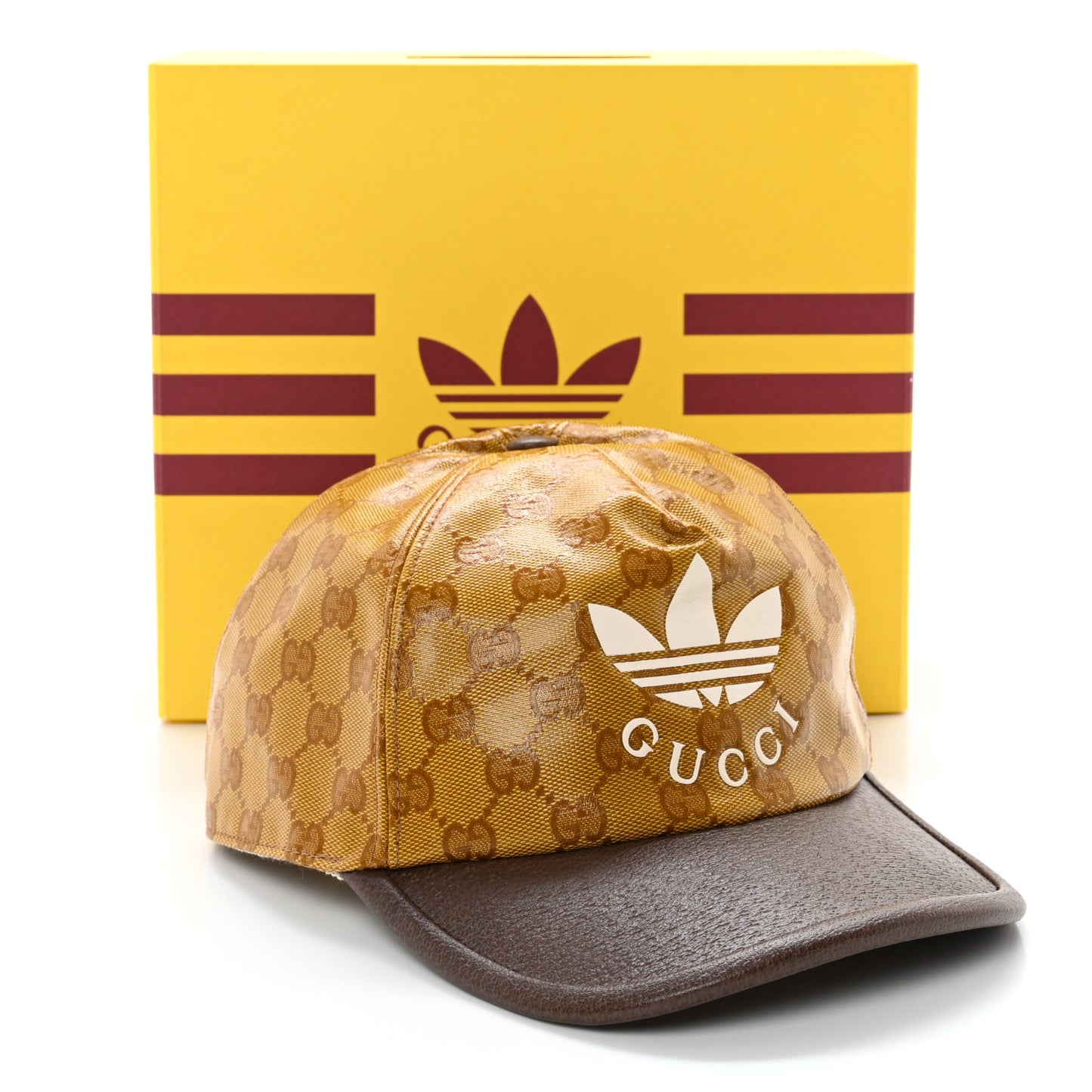 X ADIDAS Crystal Monogram Textured Dollar Calfskin Trefoil Embroidered Stefanos Baseball Hat 58 Mid Natural New Acero