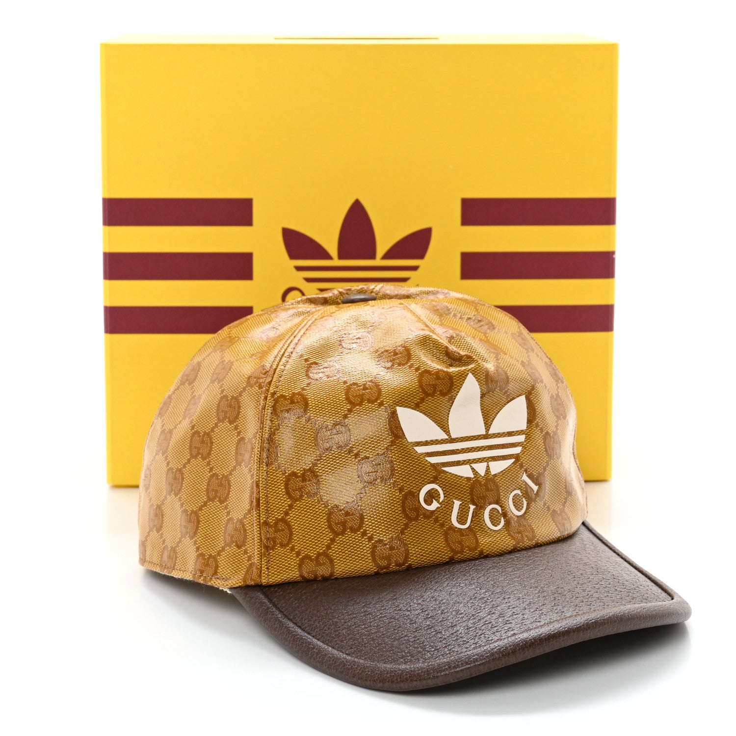 Gucci X ADIDAS Crystal Monogram Textured Dollar Calfskin Trefoil Embroidered Stefanos Baseball Hat 58 Mid Natural New Acero 14 of 14