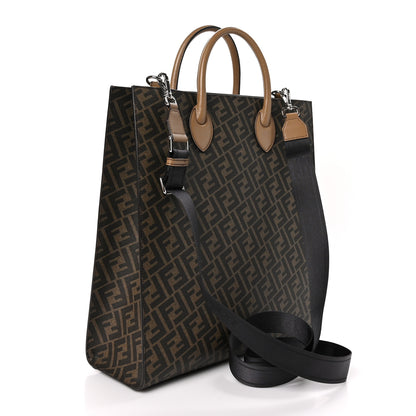 Fendi Glazed Fabric Vitello Cover FF 1974 Diagonal Bi-Color Vertical Tote Tobacco Moro Sand Black 3 of 10
