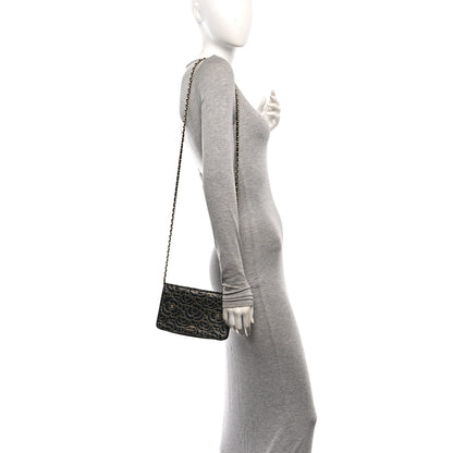 Chanel Lambskin Camellia Embossed Wallet On Chain WOC Black Gold 2 of 11