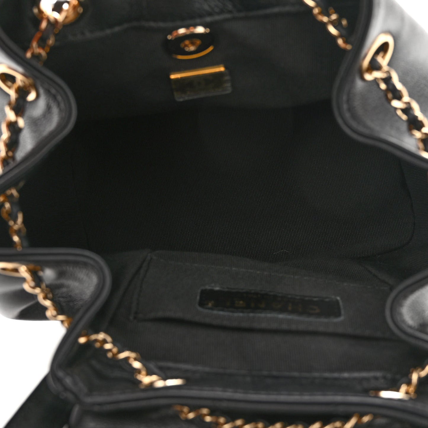 Lambskin Quilted Small Duma Drawstring Backpack Black