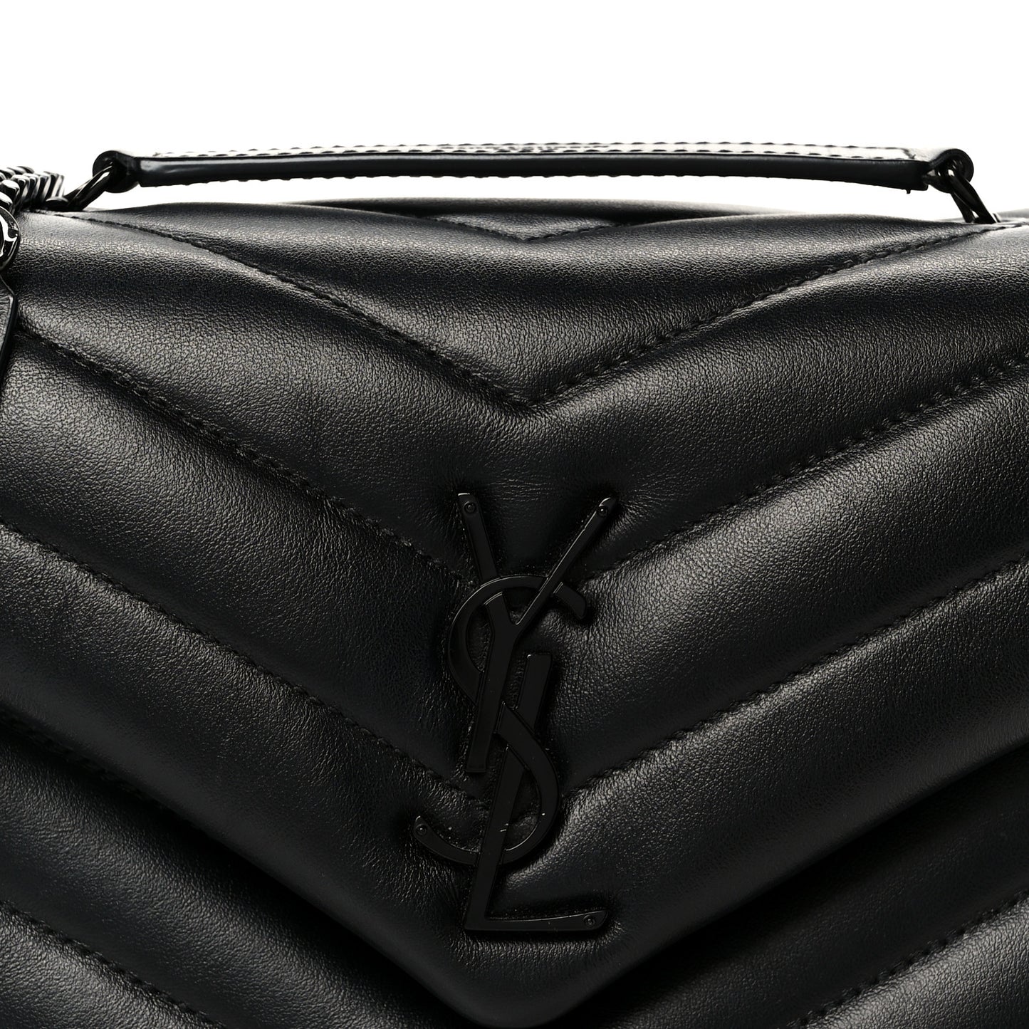 Calfskin Y Quilted Monogram Monochrome Small Loulou Chain Satchel Black