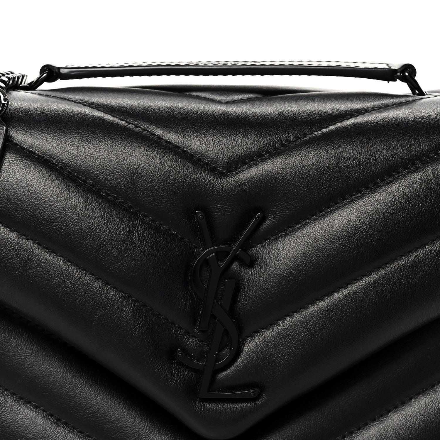 Saint Laurent Calfskin Y Quilted Monogram Monochrome Small Loulou Chain Satchel Black 9 of 11