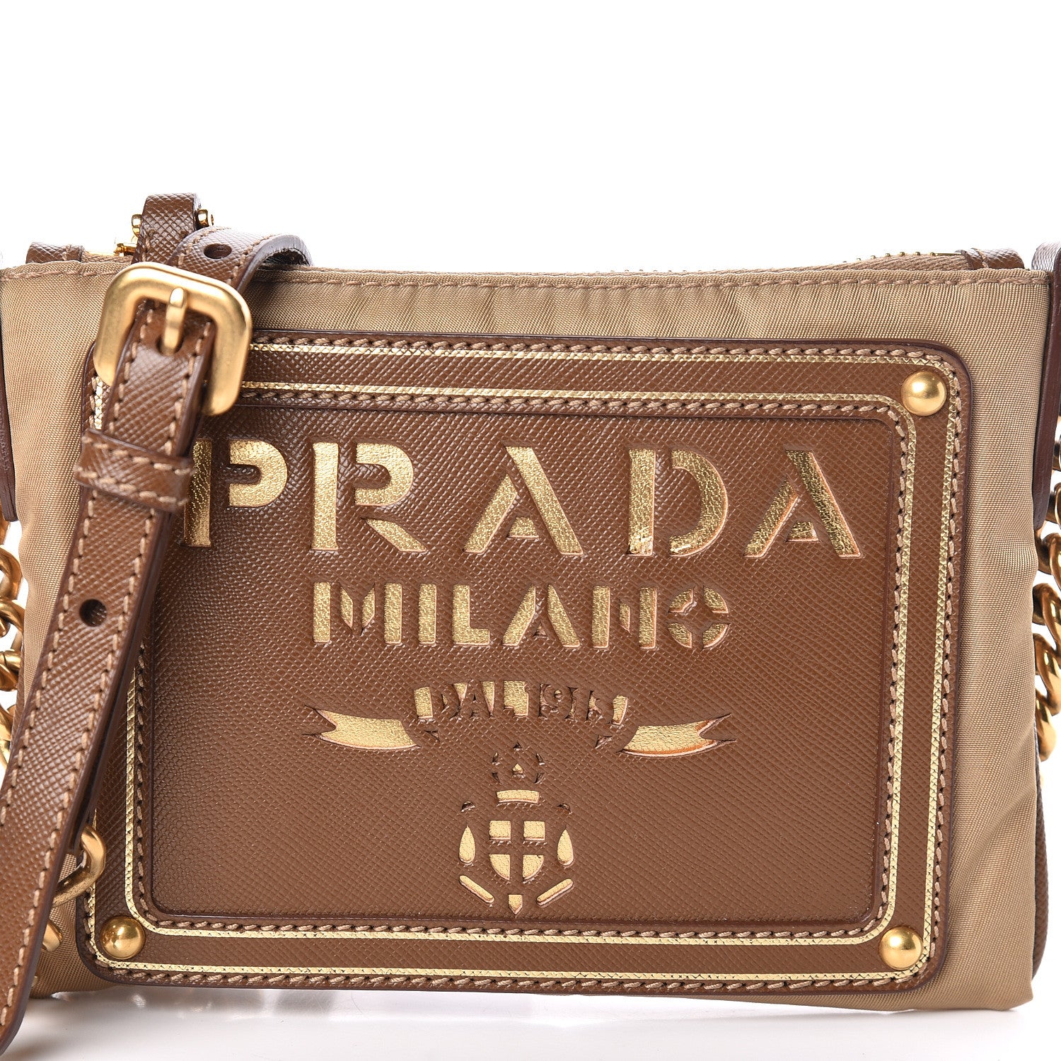 Prada Tessuto Nylon Saffiano Logo Crossbody Bag Beige 10 of 10
