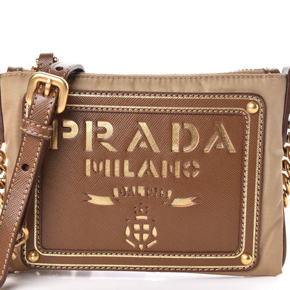 Prada Tessuto Nylon Saffiano Logo Crossbody Bag Beige 10 of 10