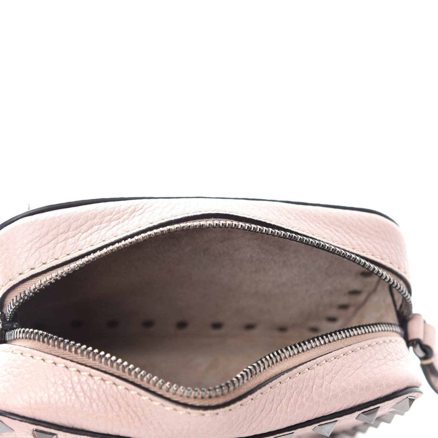 Grained Calfskin Small Rockstud Flap Pocket Camera Crossbody Bag Poudre