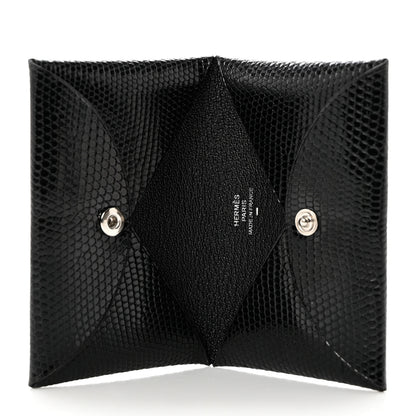 Hermes Lizard Calvi Card Case Black 5 of 7