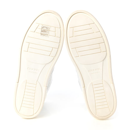 Chanel Calfskin Crocodile Embossed Cocodile High Top Sneakers 37.5 White 5 of 9