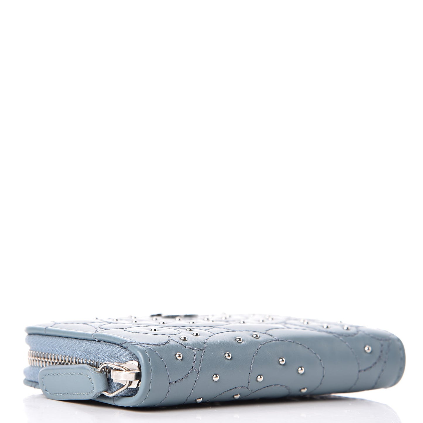 Lambskin Camellia Embossed Studded Zip Coin Purse Blue