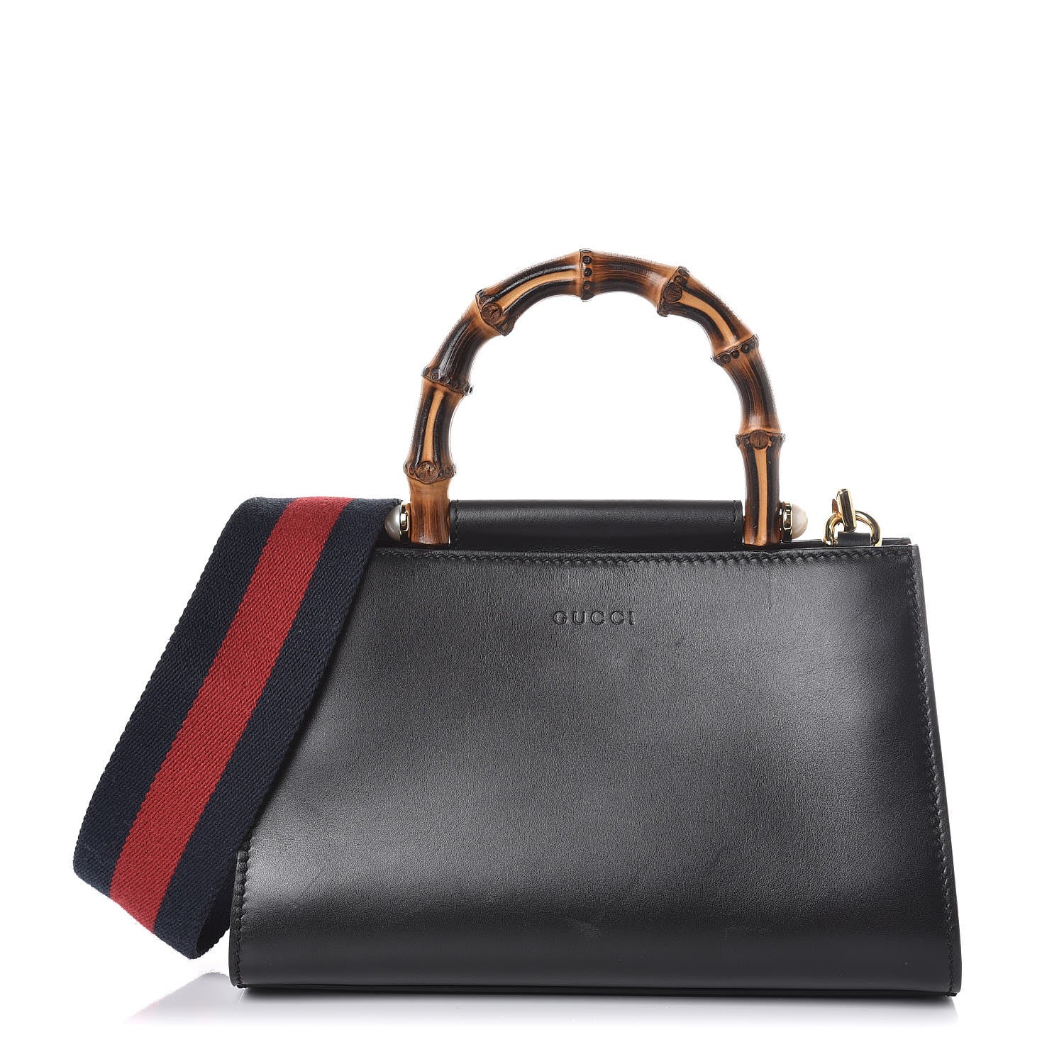 Gucci Nappa Bamboo Web Mini Nymphaea Top Handle Bag Black 1 of 7