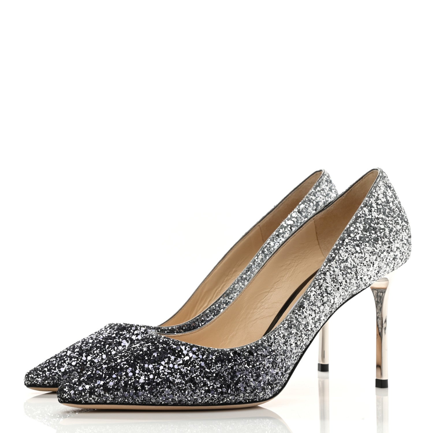 Jimmy Choo Coarse Glitter Degrade Pointy Toe Romy 100 Pumps 40.5 Navy Silver 3 of 7