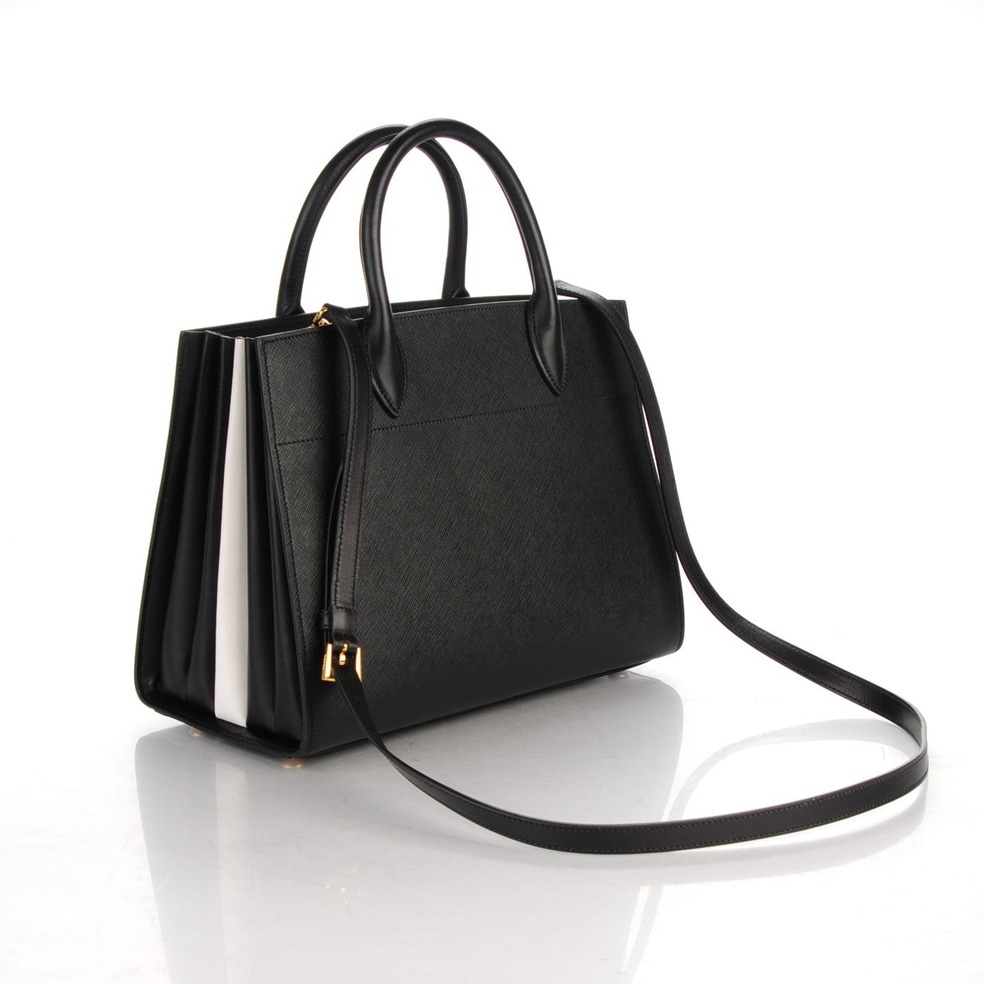 Saffiano Calfskin Bibliothèque Top Handle Nero Black Bianco