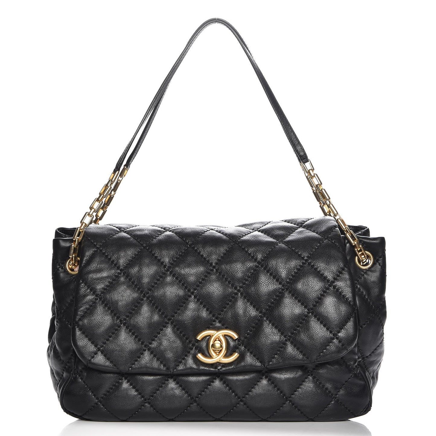 Calfskin Quilted Jumbo Retro Chain Accordion Flap Black