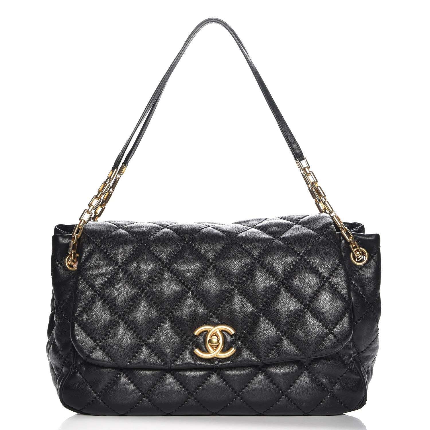 Chanel Calfskin Quilted Jumbo Retro Chain Accordion Flap Black 1 of 8