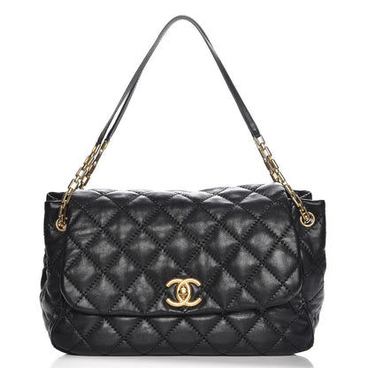 Chanel Calfskin Quilted Jumbo Retro Chain Accordion Flap Black 1 of 8