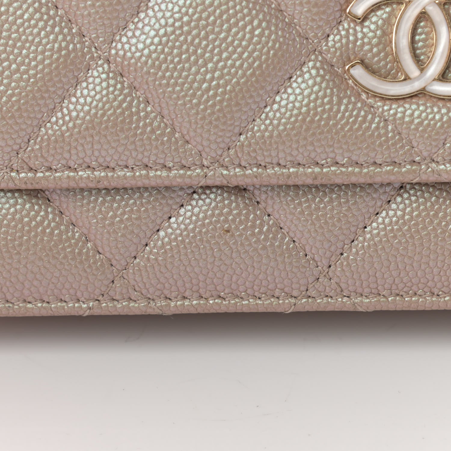 Chanel Iridescent Caviar Quilted Wallet On Chain WOC Beige 22 of 23