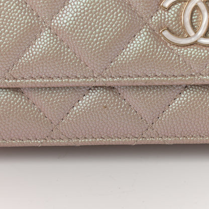 Chanel Iridescent Caviar Quilted Wallet On Chain WOC Beige 22 of 23