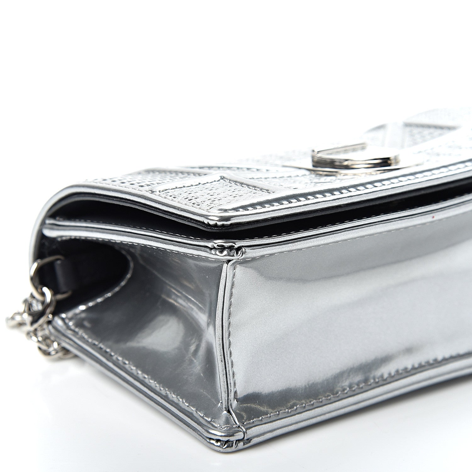 Christian Dior Metallic Patent Micro-Cannage Baby Diorama Flap Bag Silver 7 of 9