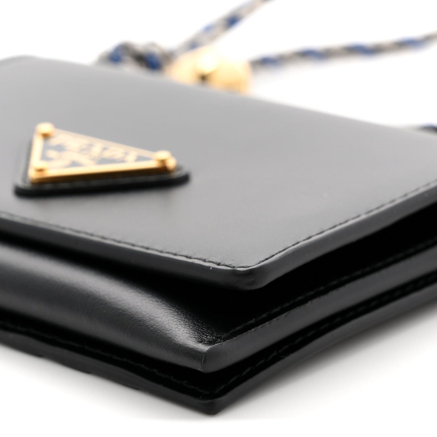 Vitello Card Holder With Braided Strap Black