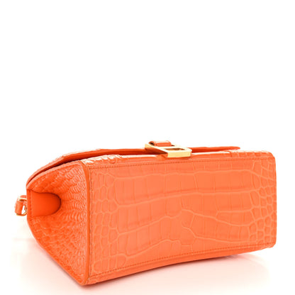 Balenciaga Shiny Calfskin Crocodile Embossed Small Hourglass Top Handle Bag Orange 4 of 10