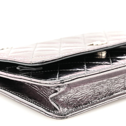 Chanel Crumpled Metallic Calfskin Quilted Ring Handle Wallet on Chain Silver 10 of 11