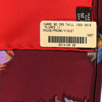 Hermes Silk Plumes II Scarf 90 Rouge Prune Violet 3 of 5